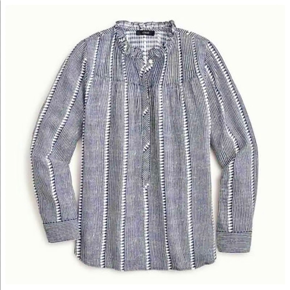 J Crew Ruffleneck classic popover shirt in shadow stripe Size S